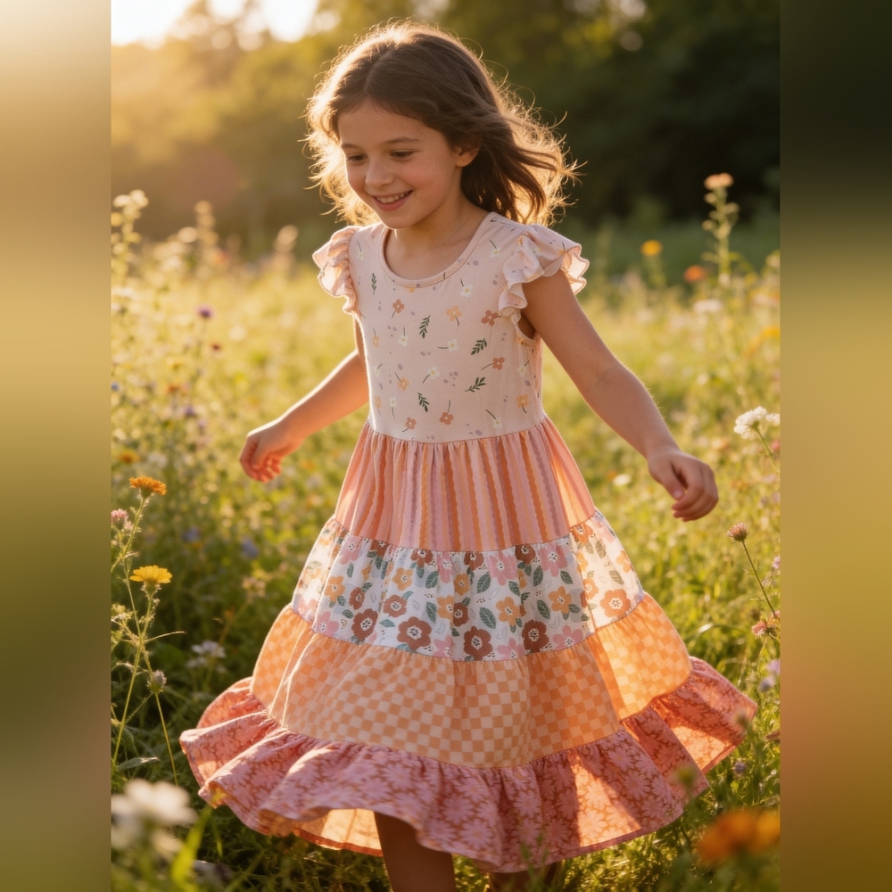 🌸 Adorable Sweetness Ava Retro Floral Check Tiered Dress 🌸 - Picture 2 of 5